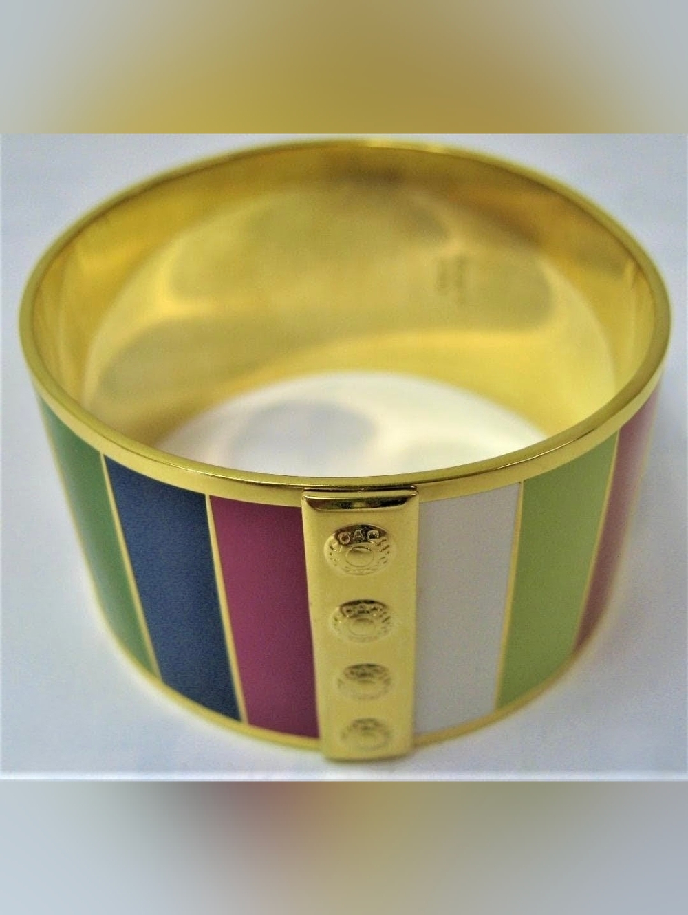 Coach 65th Anniversary Legacy Signature Gold Logo Wide Cuff Bracelet - Picture 2 of 9